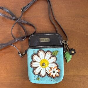 Chala crossbody purse ! FLOWER! Cell Phone Holder! Blue/Turquoise